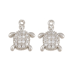 Platinum Brass Micro Pave Clear Cubic Zirconia Charms, Turtle Charms, Rack Plating, Long-Lasting Plated, Cadmium Free & Lead Free, Platinum, 12x9x1.8mm, Hole: 1mm