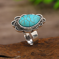 Античное Серебро Регулируемые манжеты из цинкового сплава с синтетическими бирюзовыми кольцами, слеза, античное серебро, внутренний диаметр: регулируемый
