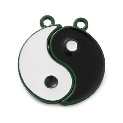 Noir Fermoirs magnétiques en alliage émaillé peint par pulvérisation, yin-yang, blanc, noir, 22.5x21x1.5mm, Trou: 1.6mm