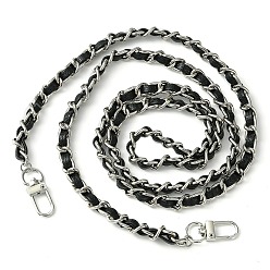 Black Iron Chain with PU Leather Bag Straps, with Alloy Swivel Clasps, for Bag Replacement Accessories, Black, 114x0.85x0.6cm