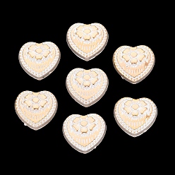 Marfil Cuentas de perlas de imitación de plástico abs, metal dorado enlaced, corazón y de la flor, blanco cremoso, 17x18x6 mm, agujero: 1.5~1.6 mm, Sobre 410 unidades / 500 g