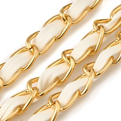 Белый Оксидированные алюминиевые веревочные цепи, с искусственной кожей, несварные, белые, 8x4 мм, о 50 ярдов / пачка