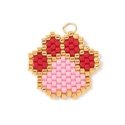 Pink Подвески ручной работы из стеклянных бусин в виде отпечатков лап, с золотыми 304 кольцами из нержавеющей стали, розовые, 18.5x20x2 мм, отверстие : 3 мм