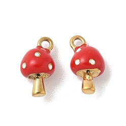 Настоящее золото 18K 304 нержавеющей стальной эмали подвески, грибные прелести, ионное покрытие (ip), реальный 18 k позолоченный, 12x7 мм, отверстие : 1.5 мм