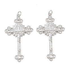 Платина Латунные микро проложить кубического циркония подвески, подвески в виде креста-распятия, долгоиграющий, стойки покрытие, без свинца и без кадмия, с целью перехода в кольце, платина, 43.5x25x2 мм, Перейти кольцо: 5x1 мм, внутренний диаметр: 3.5 мм