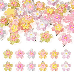 Gemischte Farbe 30Stk. 6 Farben transparente Harzanhänger, Blume, mit Platin-Ton-Loop, Ton zwei, Gemischte Farbe, 26.5x24.5x8.5 mm, Bohrung: 2 mm, 5 Stk. je Farbe