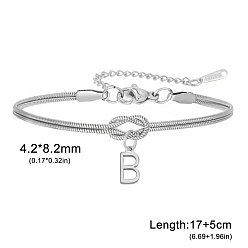 Letter B 304 Браслеты с подвесками в виде инициалов из нержавеющей стали, браслеты из змеиной цепи для женщин, цвет нержавеющей стали, В письме, 6.69 дюйм (17 см)