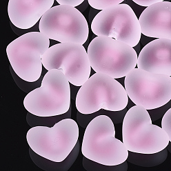 Pearl Pink Transparent Acrylic Beads, Bead in Bead, Rubber Style, Half Drilled Beads, Heart, Pearl Pink, 13.5x18x13.5mm, Half Hole: 3.5mm