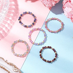 Смешанные камни Кольца-растяжки из натуральных смешанных камней для женщин, со стеклянными бисеринами, граненые круглые, внутренний диаметр: 19 мм