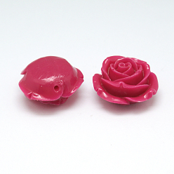 Hot Pink Synthetic Coral 3D Flower Rose Beads, Dyed, Hot Pink, 14~15x9mm, Hole: 1.5mm