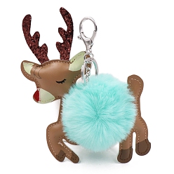 Голубой Брелок пом пом мяч, подвесное украшение для рюкзака из искусственной кожи, олень, голубой, 11.5x15 см