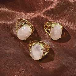 Розовый Кварц Латунные манжеты с открытыми кольцами, с натуральным розовым кварцем, овальные, граненые, стойки покрытие, долговечный, золотые, 18 мм