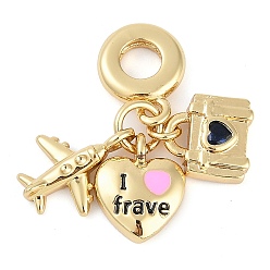 Сердце Стойка покрытие латунь прозрачный кубический цирконий европейские подвески-шармы, розовая эмаль дорожные подвески с большим отверстием, реальный 18 k позолоченный, долговечный, без кадмия и без свинца, сердце, 26 мм, отверстие : 4.5 мм