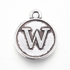 Letter W Подвески из сплава в тибетском стиле, плоские круглые с буквы, античная бронза, letter.e, 15x12.5x2 мм, отверстие : 1.5 мм