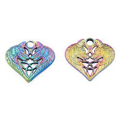Rainbow Color Ионное покрытие (ip) 201 подвески из нержавеющей стали, сердце с волком и тройным узлом, Радуга цветов, 19x20.5x2.5 мм, отверстие : 2.5 мм