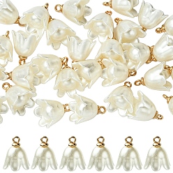 White 30Pcs Opaque Resin Imitation Pearl Charms, Campanula Flower, with Golden Loop, White, 12.7x10mm