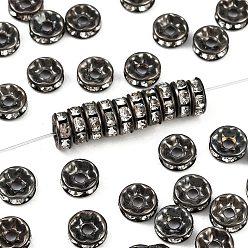 Черный Цвет Металла Железный сорт а кристалл горный хрусталь разделительные бусины, рондель, прямой край, металлический черный , 7~8x3~3.5 мм, отверстие : 2 мм