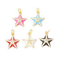 (52) Непрозрачная лаванда Стойка металлическая латунная микропрофилированная кубическая циркония подвески, с эмалью, долговечный, реальный 18 k позолоченный, без кадмия и без свинца, морская звезда, разноцветные, 18x16x4.5 мм, Перейти кольцо: 6x1 мм, 4 мм внутренним диаметром