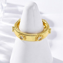 Настоящее золото 18K Латунные кольца-манжеты с микропаве и прозрачным цирконием для женщин, без кадмия, без никеля и без свинца, солнце, реальный 18 k позолоченный, 5 мм, внутренний диаметр: 19 мм