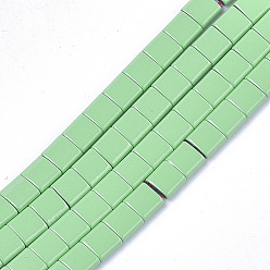 Светло-зеленый Немагнитные синтетические гематитовые многожильные звенья, окрашенные распылением, для изготовления эластичных браслетов, квадратный, светло-зеленый, 5x5x2 мм, отверстие : 0.6 мм, около 81 шт / нитка, 15.9 дюйм