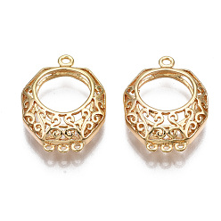 Настоящее золото 18K Латунные люстры ссылки компонент, полый, без никеля , восьмиугольник, реальный 18 k позолоченный, 22.5x17x6 мм, отверстие : 1.4 мм