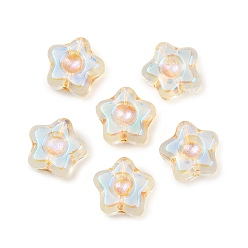 Прозрачный Гальванопокрытие и стеклянные бусины с золотым металлическим плетением, цветок, прозрачные, 10.5x11x5 мм, отверстие : 1 мм