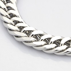 Stainless Steel Color 304 Stainless Steel Double Link Chain Bracelets, with Lobster Claw Clasps, Faceted, Stainless Steel Color, 8-5/8 inch(220mm), 14x5mm