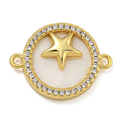 Звезда Покрытие стойки латунь микро-паве прозрачный кубический цирконий плоские круглые подвески-соединители, оболочки ссылки, реальный 18 k позолоченный, долговечный, без кадмия и без свинца, звезда, 23x17x4 мм, отверстие : 1.6 мм