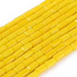 Желтый Непрозрачное стекло бисер нитей, граненые, кубоид, желтые, 6.5~7x3~3.5x3~3.5 мм, отверстие : 0.5 мм, около 80 шт / нитка, 20.6~22 дюйм (52.5~56 см)