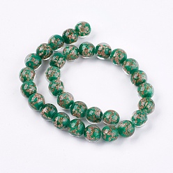 Dark Green Handmade Gold Sand Lampwork Beads, Round, Dark Green, 11~12mm, Hole: 1~2mm