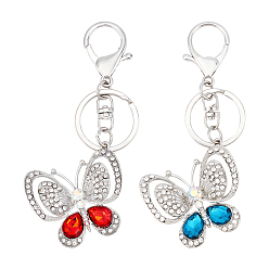 (52) Непрозрачная лаванда 2шт 2 цвета сплава горный хрусталь брелок, с застежками-карабинами и кольцом, платина, бабочка, разноцветные, 11.7 см, 1 шт / цвет