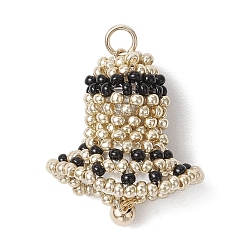 Золотистый Круглые стеклянные бусины подвески в виде колокольчика мира, с перламутровым стеклянным жемчугом и 304 круглой бусиной из нержавеющей стали и латунной петлей, золотые, 37x23x15 мм, отверстие : 3.3 мм