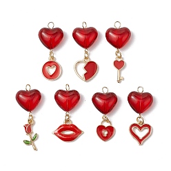 Золотой Подвески из стекла и эмали, сердце, золотые, 33~38 мм, отверстие : 3 мм