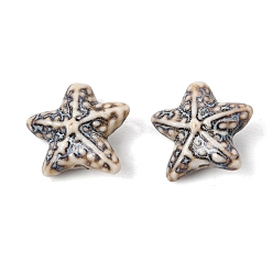 Saddle Brown Vintage Handmade Porcelain Beads, Starfish, Fancy Antique Glazed Porcelain, Saddle Brown, 19x21.5x10mm, Hole: 2mm