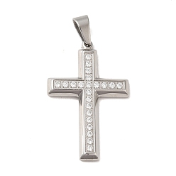 Нержавеющая Сталь Цвет 304 подвески из нержавеющей стали, с кубического циркония, крестик, цвет нержавеющей стали, 41.5x27.5x3.5 мм, отверстие : 8x5.5 мм