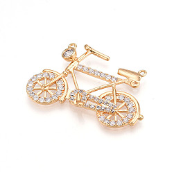 Настоящее золото 18K Латунные микро проложить кубического циркония подвески, без кадмия, без никеля и без свинца, велосипед, реальный 18 k позолоченный, 25.8x38.5x5 мм, отверстие : 1.2 мм
