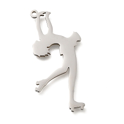 Нержавеющая Сталь Цвет Антикоррозийные 304 подвески из нержавеющей стали, лазерная резка, гимнастка на роликах очарование, цвет нержавеющей стали, 37.5x17x1.5 мм, отверстие : 1.5 мм