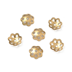 Настоящее золото 18K 304 из нержавеющей стали шарик крышки, ионное покрытие (ip), стойки покрытие, цветок, реальный 18 k позолоченный, 6x1.5 мм, отверстие : 0.9 мм