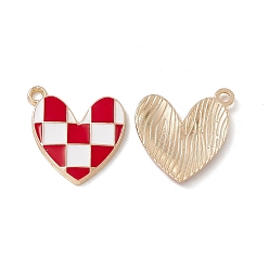 Красный Подвески из эмали и сплава, золотые, сердце с шармом в шотландскую клетку, красные, 20x19x2 мм, отверстие : 1.8 мм