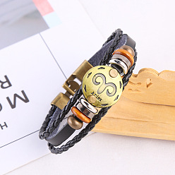 Овен Браслеты из искусственной кожи с тройным слоем из нескольких нитей, плоские круглые браслеты из сплава в виде созвездия для мужчин и женщин, Овен, 7-1/8 дюйм (18 см)