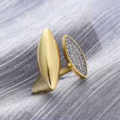 Настоящее золото 18K Латунные кольца-манжеты с микропаве и прозрачным цирконием для женщин, лошадиный глаз , долговечный, без свинца и без кадмия, реальный 18 k позолоченный, 22.5 мм, внутренний диаметр: 17.5 мм