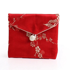 Красный Мешочки для хранения ювелирных изделий с тканевой вышивкой и цветами, сумки-конверты, для браслетов, , прямоугольные, красные, 7x8 см