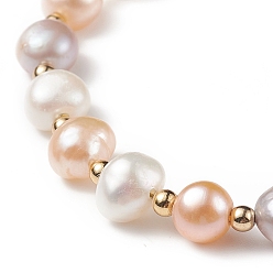 PeachPuff Dyed Natural Pearl & Brass Round Beaded Slider Bracelet, Adjustable Bracelet with Golden 304 Stainless Steel Box Chains for Women, PeachPuff, Inner Diameter: 1-3/4~3 inch(4.5~7.5cm)