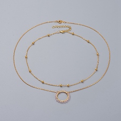 Misty Rose Ring Electroplate Glass Beads Necklaces Sets, with Brass Cable Chains, Linking Rings and Lobster Claw Clasps, Misty Rose, 14 inch(36cm), 18.9 inch(48cm), 2pcs/set