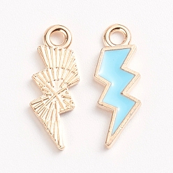 Светло-Голубой Подвески из эмали и сплава, молния, золотой свет, Небесно-голубой, 20.5x7.5x1.5 мм, отверстие : 2 мм