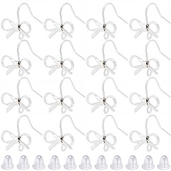 Платина 28шт. латунный крючок для сережек в форме банта, с петлями и 40пластиковыми ушными гайками, платина, 22 датчик, 16x15 мм, отверстие : 2 мм, штифты : 0.6 мм