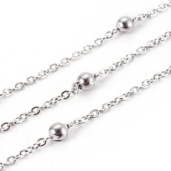 Нержавеющая Сталь Цвет 304 кабельные цепи из нержавеющей стали, спутниковые сети, с круглых бусин, пайки, с катушкой, Плоско-овальные, цвет нержавеющей стали, ссылка: 2x1.5x0.3 mm, около 16.4 футов (5 м) / рулон