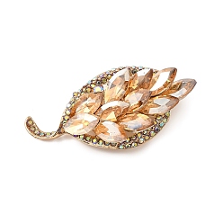 Light Gold Брошь из ретро сплава со стразами, изысканная булавка на лацкан для женщин, лист, золотой свет, 62x30 мм