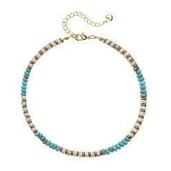 Синтетическая Бирюза Браслеты на ногу heishi из синтетической бирюзы, натурального хаулита и латуни в стиле рондель-диск, золотые, 9-1/8 дюйм (230 мм)