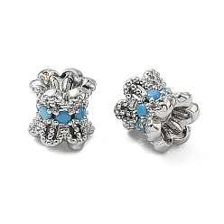 Platinum Brass Micro Pave Sky Blue Cubic Zirconia Beads, Column, Platinum, 6x6mm, Hole: 1.8mm